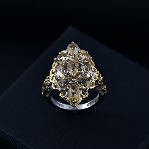 Brazilian Citrine Gemstone Ring in 18K YG Plated and Platinum Brass Bond Sz 8 - Picture 4 of 4